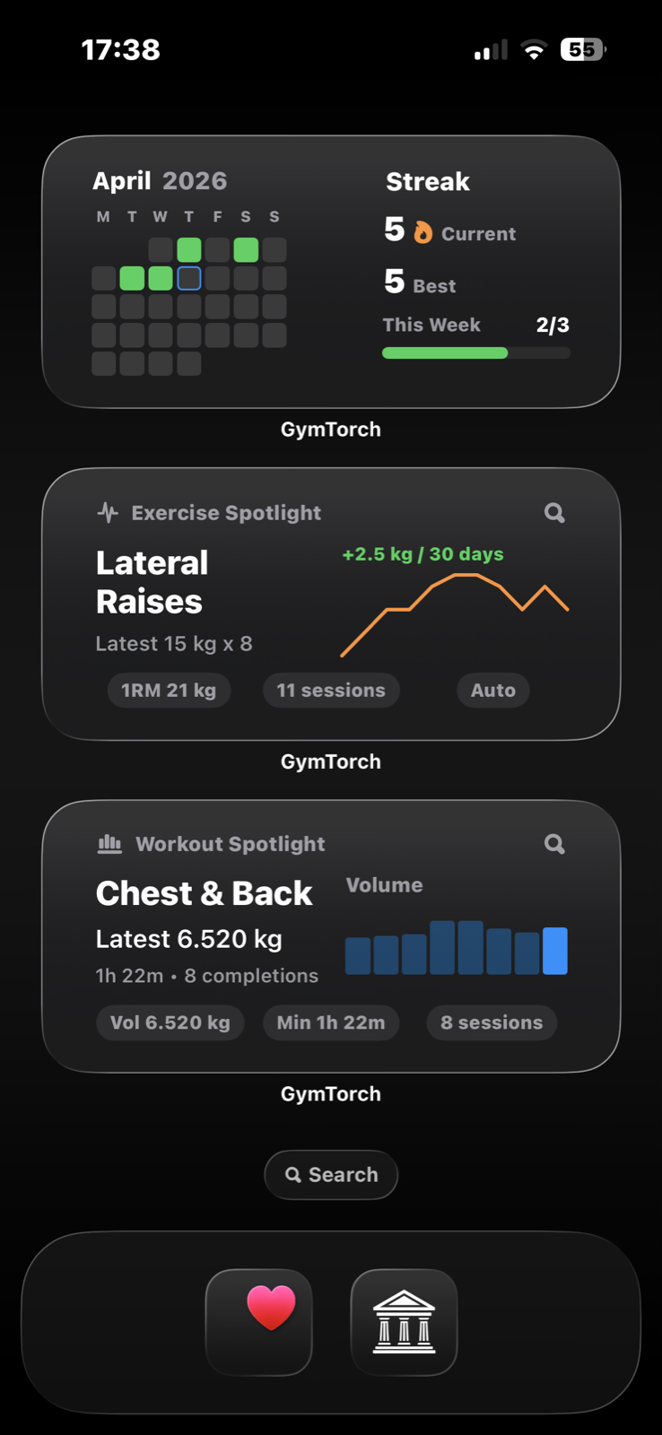 GymTorch widgets and spotlight customization
